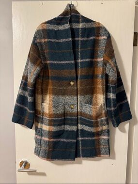 Aritzia Elm Coat in Teal, Brown & Gray